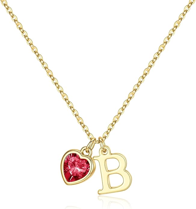 Turandoss Valentines Day Gifts for Her Trendy, Dainty 14K Gold Plated Initial A-Z Heart Birthstone Pendant Necklace Personalized Bridesmaid Birthday Valentines Jewelry Gifts for Women Girls