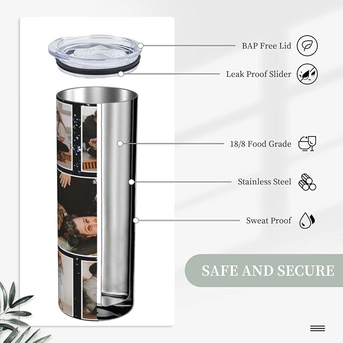 Personalized Custom tumbler Coffee Mug with Lid and Straw Hot and Cold Stainless Steel Vacuum Insulated Travel Mug with Photo Personalized tumbler Gift (20 oz, Cylinder, 9 photos)
