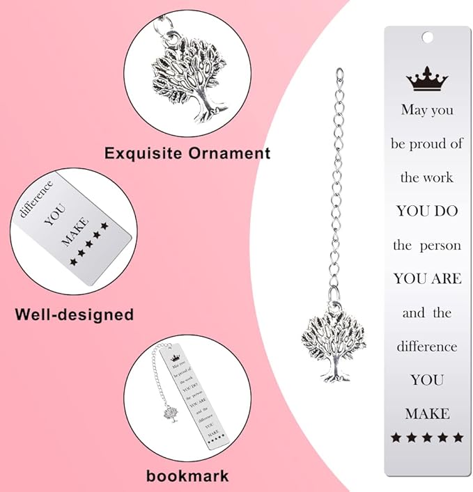 Quimoy Bookmark,Cute Metal Bookmarks for Women with Chain,Book Marks for Book Lovers Teachers Students Summer Back to School New Year Retirement Birthday Gifts Christmas Stocking Stuffers