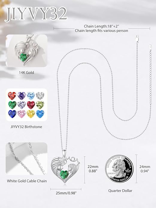 Mother and Daughter/Son Love Heart Necklace White Gold/14K Gold/Rose Gold Birthstone Jewelry Christmas Mothers Day Birthday Gifts For Mom Wife Grandma Women