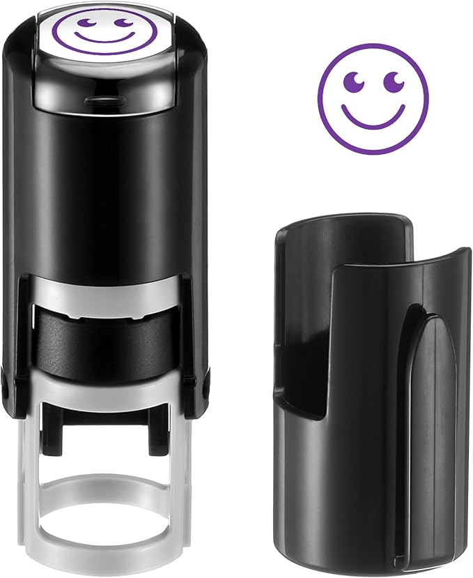 Supervitae 2 Pack Smile Face Print Stamps Purple Ink Stamper Mini Self Inking Stamps for Party Activities Craft Supplies