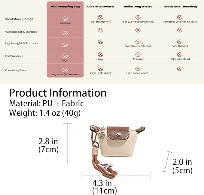 Mini Nylon Dumpling Coin Purse, Mini Nylon Dumpling Bag with Wrist Strap, Lightweight 1.4 OZ(40g), Women’s Cute Change Purse Wallet with Zipper and Keychain, for Cards Keys and Earbuds (3, white)