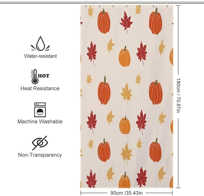 Fall Thanksgiving Pumpkin Shower Curtain Waterproof Washable Fabric Bathroom Shower Curtains for Bathroom Decorations Home Indoor Decor 35x72Inch