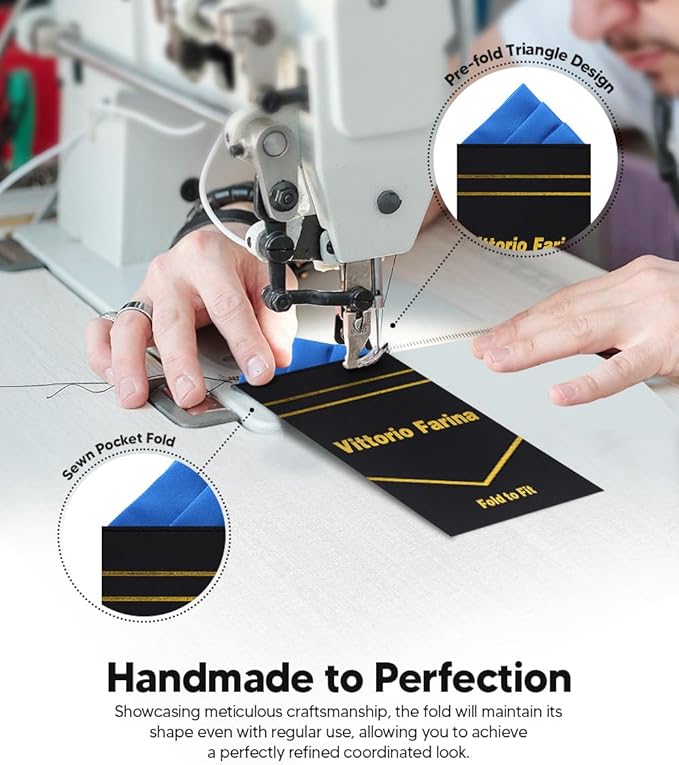 Premium Pre-Folded Four-Point Suit Pocket Square for Men with Sewn Pocket Fold