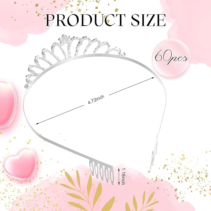 Lyrow 60 Pack Crystal Tiara Crowns Bulk for Women Princess Elegant Tiaras with Combs Rhinestones Crowns Bride Wedding Headbands Birthday Party Headbands