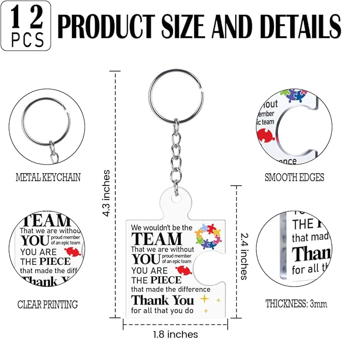 Team Appreciation Gifts for Employee Coworker Staff Bulk, Teamwork Thank You Gift Set Puzzle Piece Acrylic Keychains