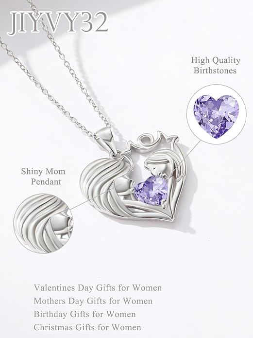 Mother and Daughter/Son Love Heart Necklace White Gold/14K Gold/Rose Gold Birthstone Jewelry Christmas Mothers Day Birthday Gifts For Mom Wife Grandma Women