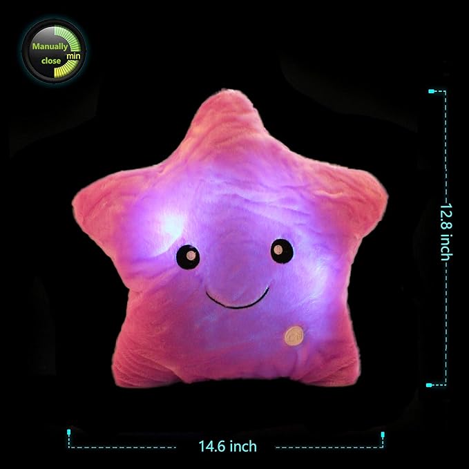 Twinkle Star Shaped Plush Pillow, Creative LED Night Light Glow Cushions Stuffed Toys Gifts for Kids, Decoration (Purple)