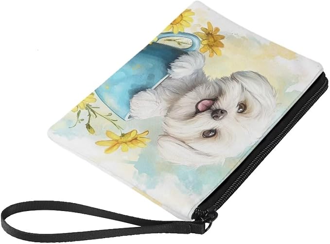 Dolyues White Dog Coin Wallet for Women Cute Money Pouch for Kids with Zipper and Wristlet Dog Coin Pouch Small Change Pouch for Shopping Party