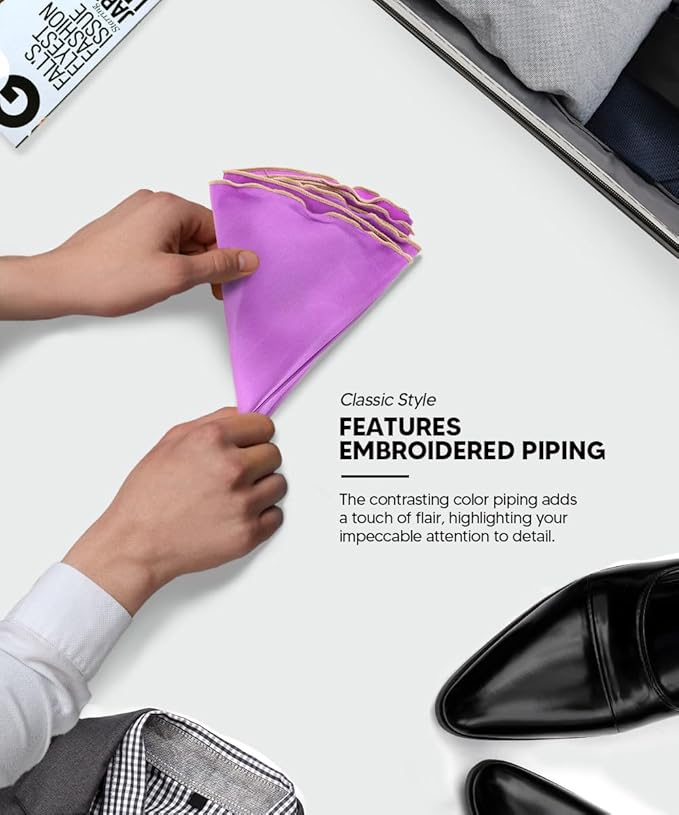 Premium Pre-Folded Four-Point Suit Pocket Square for Men with Sewn Pocket Fold
