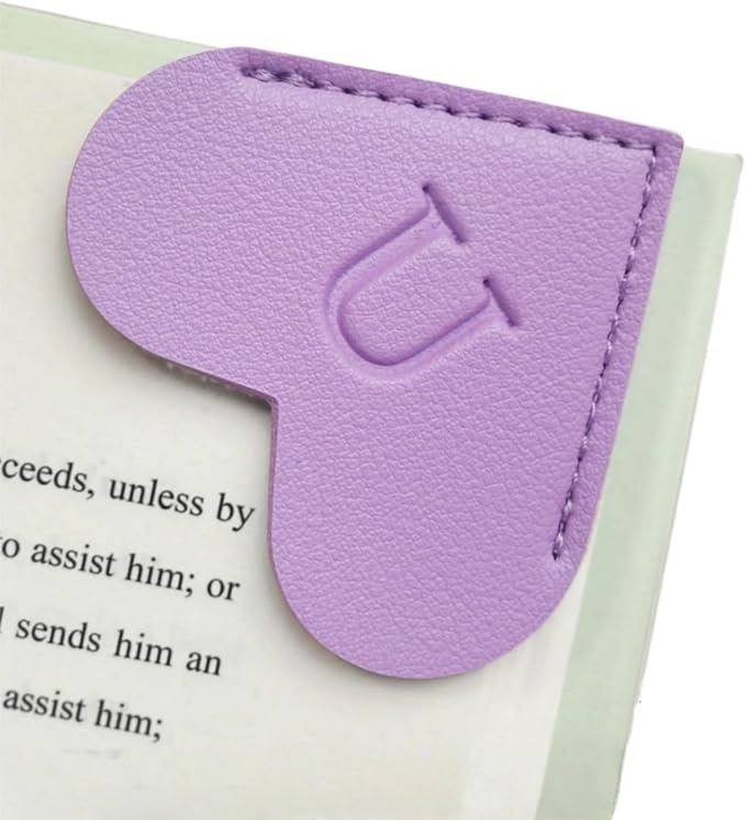MOTEERLLU Personalized Leather Heart Bookmark with Initials, Handmade, Letter Cute Custom Corner Book Marks for Reading Women, Teachers, Students, Book Lovers, Book Accessories(Purple,U)