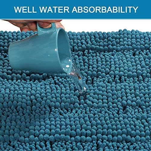H.VERSAILTEX Bathroom Rugs Bath Rug Set 2 Piece Bathroom Contour Rug Toilet Mat Sets Non Slip Contour Bath Rug Ultra Thick Water Absorbent Striped Bath Mats(47" x 17" Plus 20" x 20" U, Turquoise Blue)
