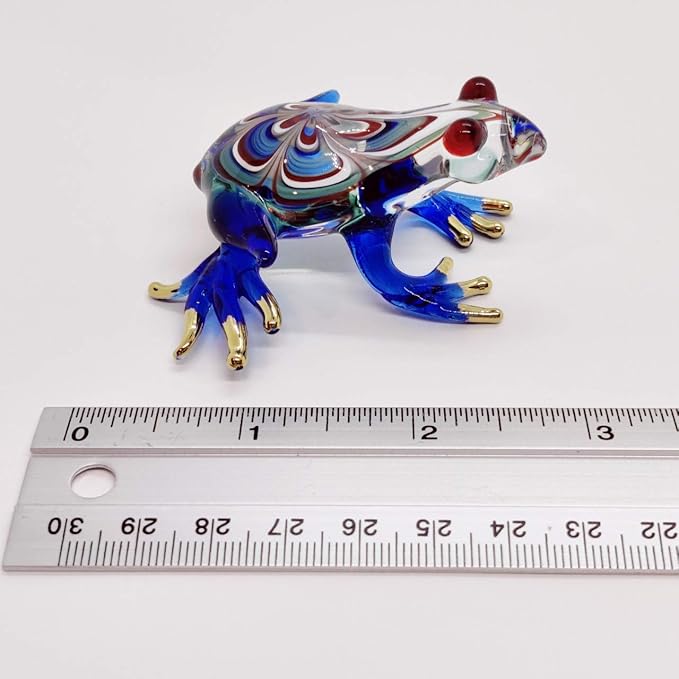 WitnyStore 2¾" Swirl Blue Red Frog Artistic Blown Glass Figurine Premium Hand-Blown Statue Tabletop Decoration Unique Collectible for Adult Collectors Handcrafted Elegant Home Room Decor