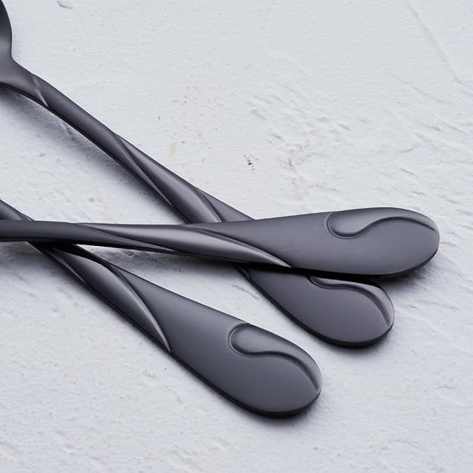 Black Dessert Spoon Set, Seeshine 6.5-inch Stainless Steel Shiny Black Teaspoon, Espresso Coffee Spoon, Set of 6