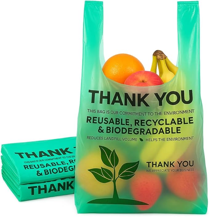 Eco Grocery Bags 100 Pack - Heavy-Duty Plastic Shopping Bags with Reinforced Handles, Durable Retail Carry-Out Bags for Groceries, Takeout, Household Use, Convenience Stores, Markets & Small Business