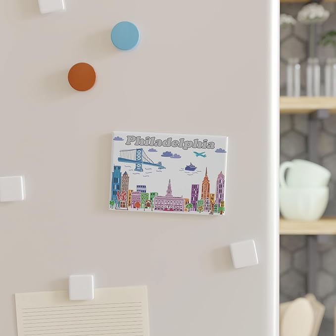 City Themed Artwork Magnet Collection by Beary Blu - Designed in The USA, Collectible Souvenirs Gifts 2.5" x 3.5" (Philadelphia)