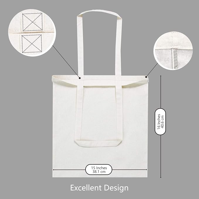 TOPDesign 12-Pack Economical 16"x15" Cotton Tote Bag, Lightweight Medium Reusable Grocery Shopping Cloth Bags, Suitable for DIY, Advertising, Promotion, Gift, Activity