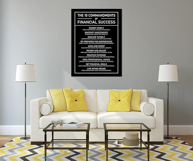 Financial Management Quote Inspirational Canvas Wall Art Motivational The 10 Commandments Of Financial Success Poster Painting Prints for Living Room Office Home Decor Framed Artwork [30''W x 40''H]