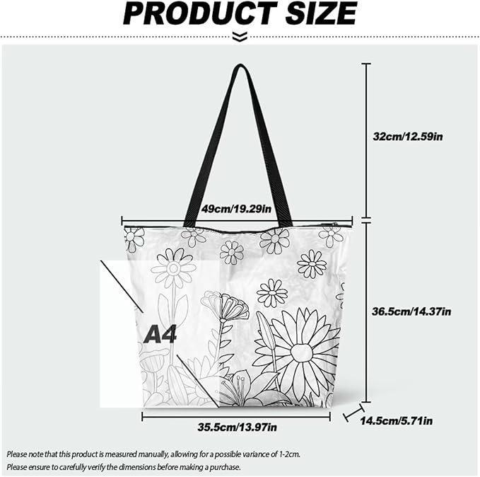 Cartoon Animal Printed DIY Coloring Tote Bag Waterproof Paper Handbags for Women Large Travel Shoulder Bags Purses