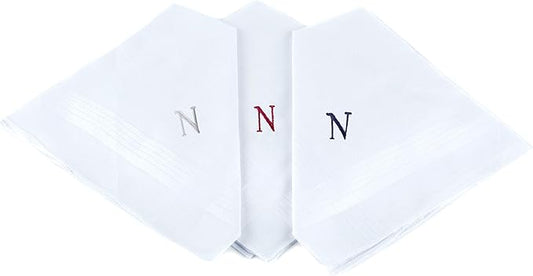 Initial Handkerchief for Men, Monogrammed Boxed 3 Piece Set,100% Cotton