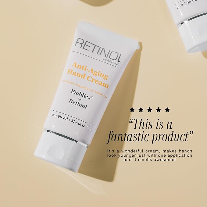 Robanda Retinol Anti-Aging Hand Cream - Hydrating & Moisturizing Hand Lotion with Anti-Aging Formula to Help Prevent Wrinkles & Reduce Fine Lines, 3 oz, Lightly Scented