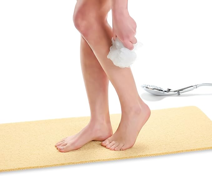 Non Slip Bathtub Mat Shower Mat for Tub - Loofah Bath Mats for Bathroom - 40x16 Bathtub Floor Mat - Textured Anti Slip Bath Mat Without Suction Cups - Secure Mat for Wet Areas (40x16 Beige)