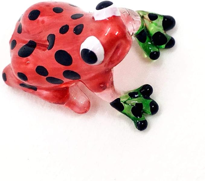 WitnyStore ¾ Inch Red Green Black Dot Frog Artistic Blown Glass Figurine Premium Hand-Blown Statue Tabletop Decoration Unique Collectible for Adult Collectors Handcrafted Elegant Home Room Decor