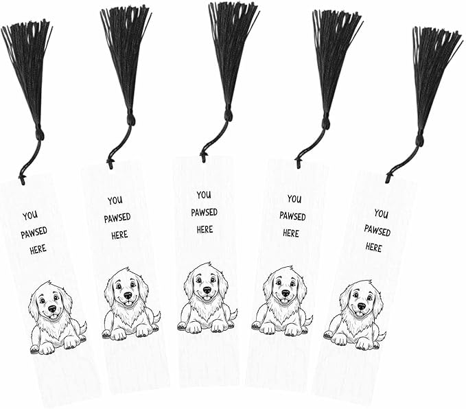 Cute Dog 5 Pcs Bookmarks You Pawsed Here Wooden Bookmarks with Tassel for Students Reader Teachers Book Lovers
