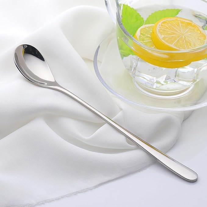 Buyer Star 8-Inch Long Handle Iced Tea Spoons, Ice Cream Spoon, Stainless Steel Cocktail Stirring Spoons, Set of 8 (Silver)