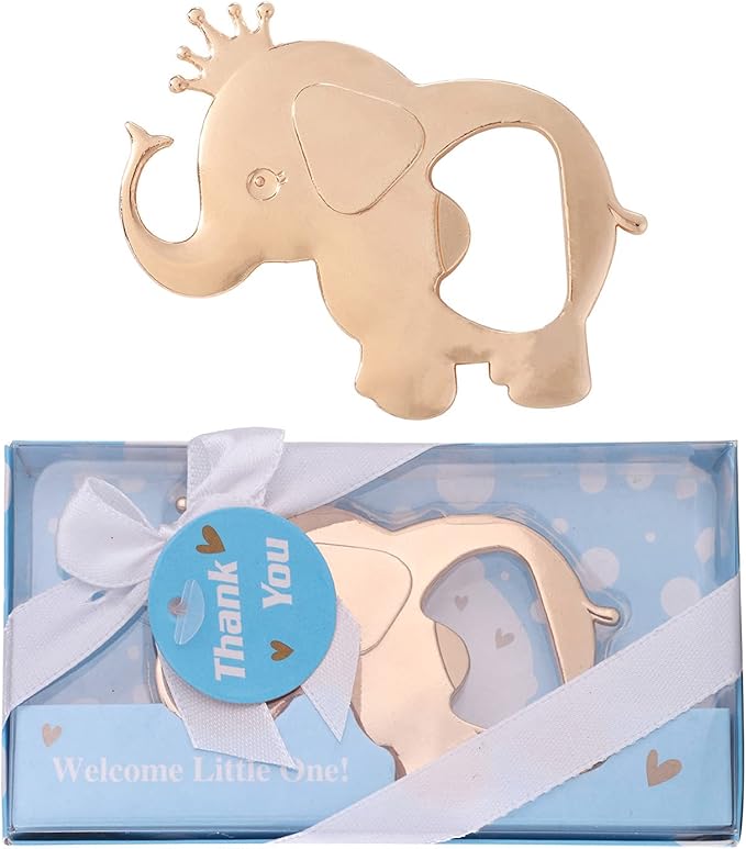 16PCS Baby Shower Party Favor for Guests Crown Elephant Bottle Opener Baby Shower Return Gifts Baby Baptism Birthday Party Decor Gender Reveal Party Supplies (Blue Crown Elephant, 16)
