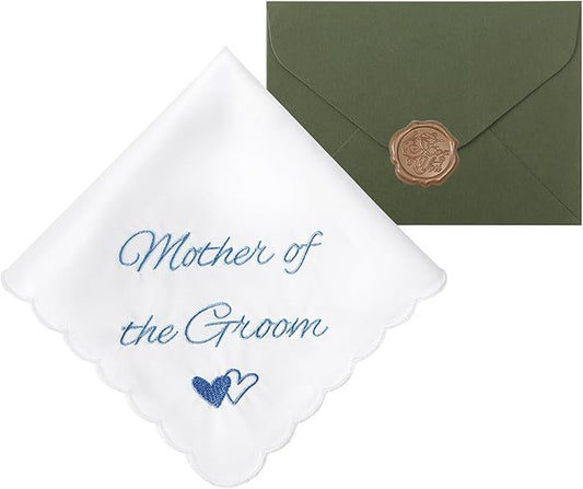 Wedding Handkerchief Something Blue for Bride, Mother Father of the Brides Groom Gifts, Embroidered Happy Tears Cotton Hanky