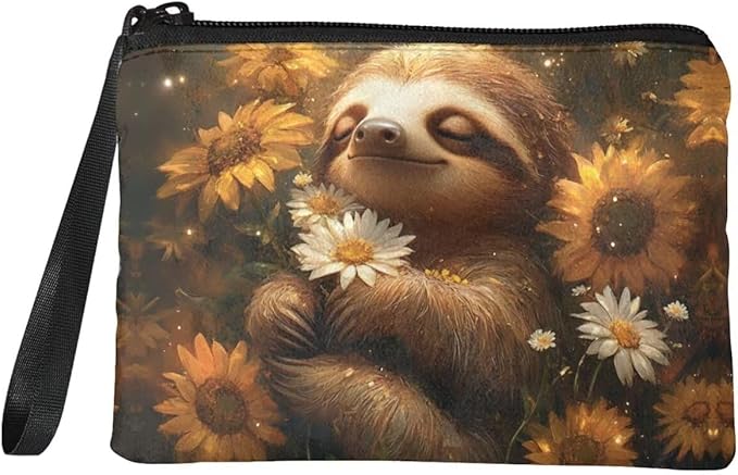 Dolyues Sloth Sunflowers Coin Purse for Women Money Pouch Womens Coin Purses & Pouches Animal Print Change Holder Lightweight and Portable