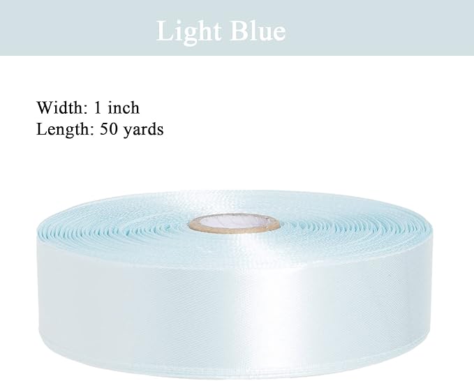 1 Inch Light Blue Solid Satin Ribbon, 50 Yards Craft Fabric Ribbon for Gift Wrapping Floral Bouquets Wedding Party Decoration