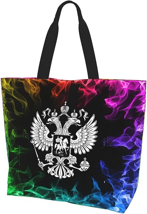 Russia Flag Russian Emblem Large Reusable Eco-friendly Shopping Bags Portable Storage Handbag