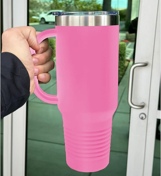 LaserGram 40oz Vacuum Insulated Travel Mug with Handle, Starfish, Personalized Engraving Included (Pink)