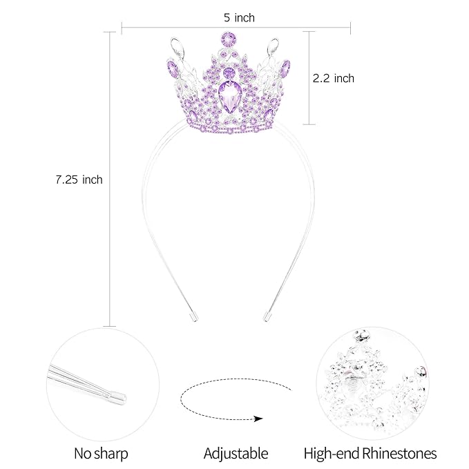 VELSCRUN Purple Crystal Tiara Headband, Crowns for Women, Princess Girls Tiaras, Royal Queen Crown Princess Quinceanera Headpieces for Birthday Prom Bride Wedding Pageant Party Hair Band