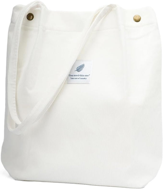Corduroy Tote Bag Cute Tote Bags for Women Shoulder Bag with Inner Pocket for Work Beach Travel and Shopping Grocery