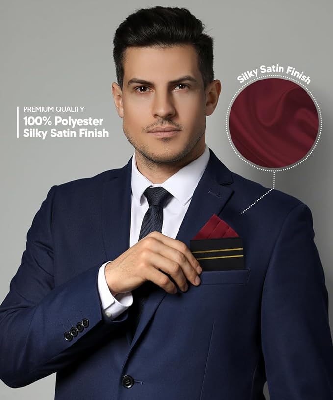 Premium Pre-Folded Four-Point Suit Pocket Square for Men with Sewn Pocket Fold