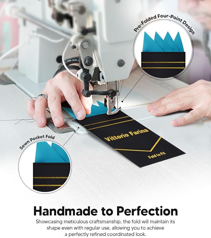 Premium Pre-Folded Four-Point Suit Pocket Square for Men with Sewn Pocket Fold