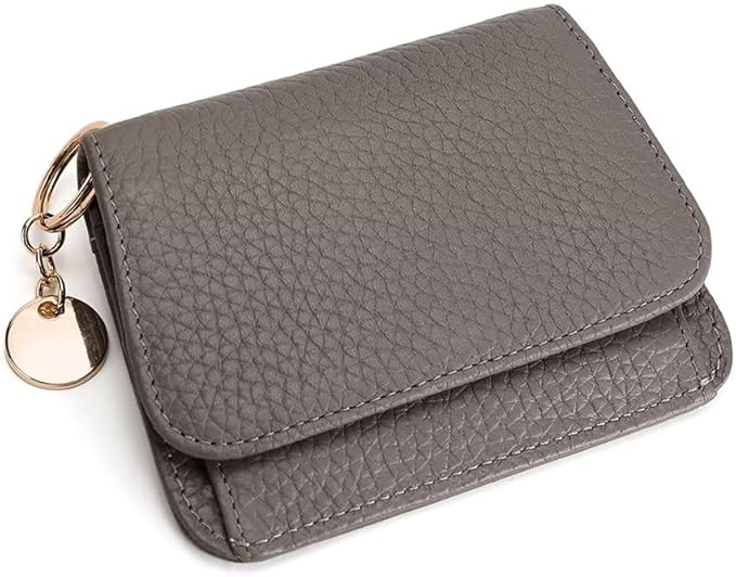 Mudono Small Wallet for Women RFID Blocking Genuine Leather Card Case Slim Tri-Fold Wallet with Zipper Pocket and Keychain