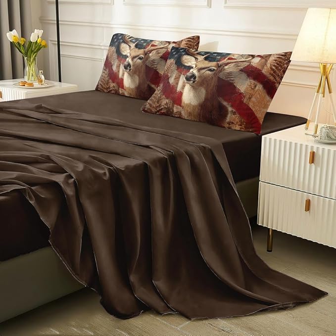 5PCS Deer Comforter Sets Full,Boys Camo Bedding Full,American Flag Comforter,Camo Bed Set for Boys,Adults,Teens