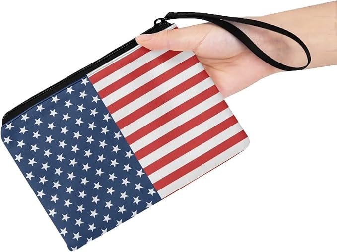 Dolyues American Flag Coin Purse Wallets Zipper Clutch Wallet for Kids Adult Independence Day Change Pouch Small Phone Bag Storage Bags