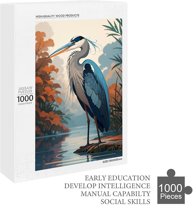 Jigsaw Puzzles for Adults 1000 Piece - Blue Heron On The Water Themed Wooden Puzzles Challenge Puzzles，Educational Games，Family Puzzles，Unique Gifts for Wall Art ，Funny Puzzles
