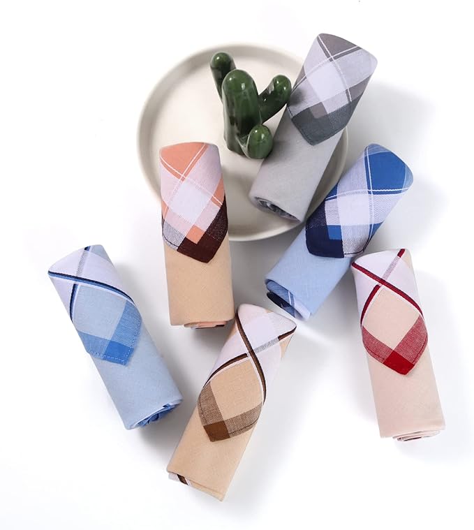 HOULIFE Handkerchiefs for Men, Soft Cotton Mens Handkerchief with Striped Pattern Classic Hankies for Men in Assorted Color