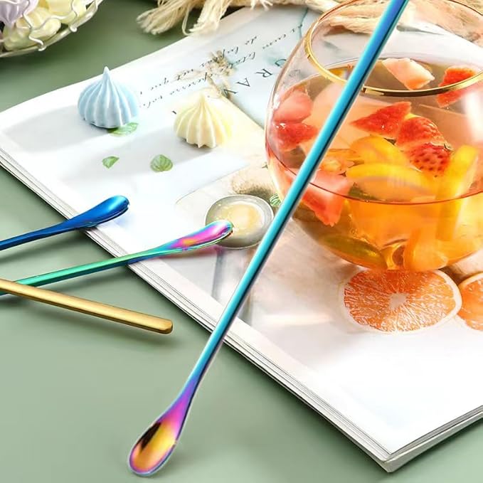 6Pcs Coffee Tea Espresso Long Handle Mixing Stirrers Spoon, Stainless Steel Mini Stirring Honey Spoons Tiny Mixing Iced Tea Spoons for Kitchen Soup Coffee Cocktail Mixing Stirring Tea Beverage10.4"