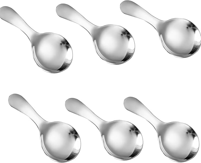 6 Pcs Stainless Steel Mini Spoon Short Handle Small Round Suitable For Dessert, Tea, Coffee, Cake, Sugar, Ice Cream Coffee Tea Spoon. (Silver A)