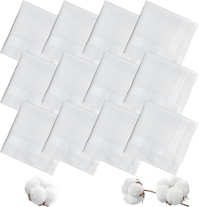 Men's Handkerchiefs 100% Soft Cotton, Classic White Hankies,Breathable and Reusable Handkerchiefs for Men