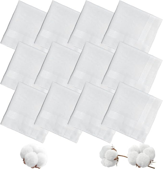 Men's Handkerchiefs 100% Soft Cotton, Classic White Hankies,Breathable and Reusable Handkerchiefs for Men