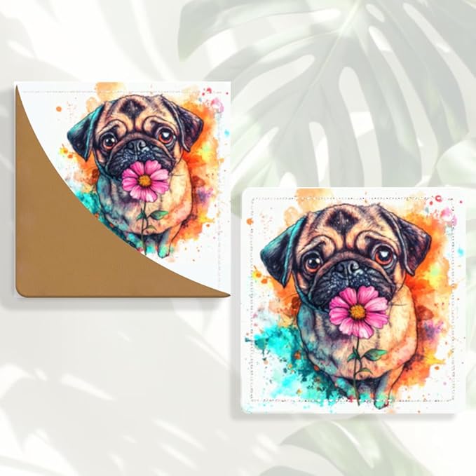 2PCS Leather Bookmarks 3.54 x 3.54 Inch Color Splash Pug with Flower Design Reading Accessories for Books Journals Bibles Travel Diary Students Teachers and Book Lovers Gift