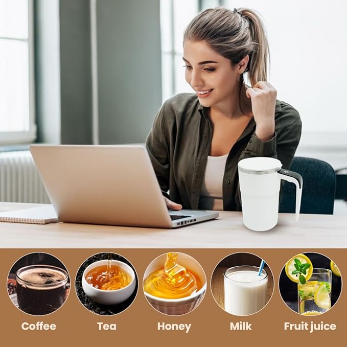 Automatic Magnetic Stirring Coffee Mug with Temperature Display, Rechargeable Stirring Mugs, Multifunctional Spin Mug Birthday Gift for Home Office Kitchen Travel Birthday Gift (White)